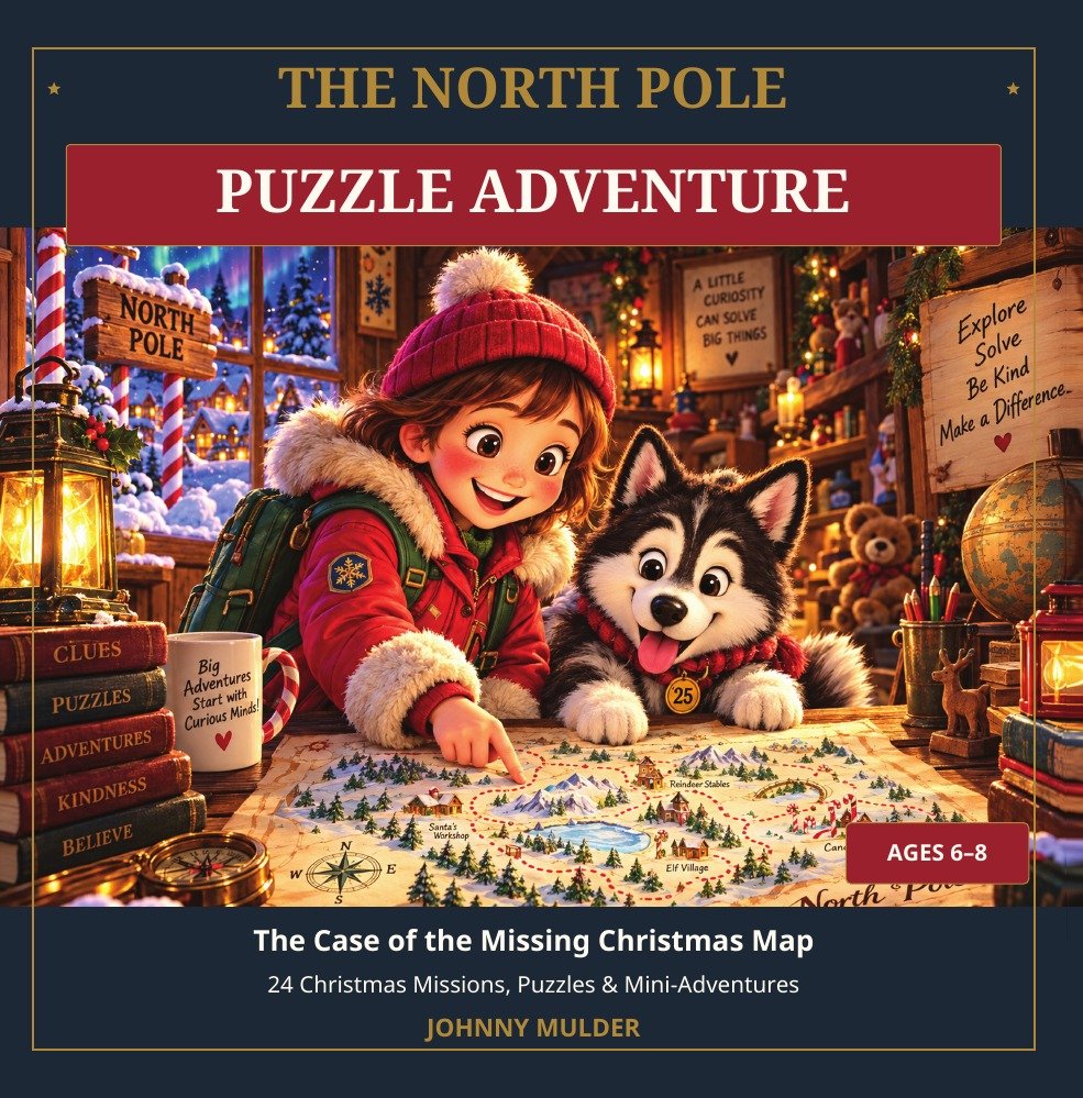 The North Pole Puzzle Adventure book cover, by Johnny Mulder